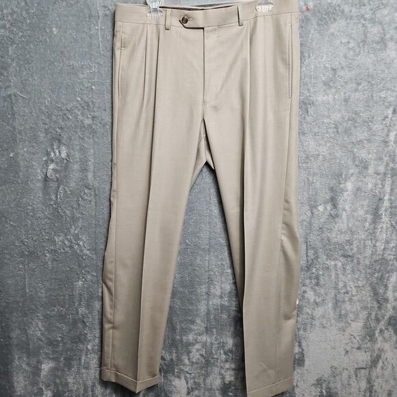 Lauren Ralph Lauren Khaki Pants Men’s 34x32 Pleated Chino Dress Pants cuffs - Picture 1 of 8